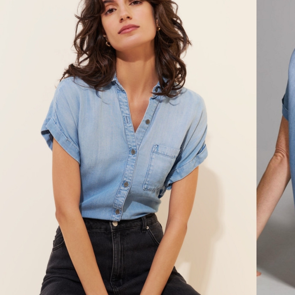 Anthropologie Blue Cuffed Sleeve Button Down Shirt